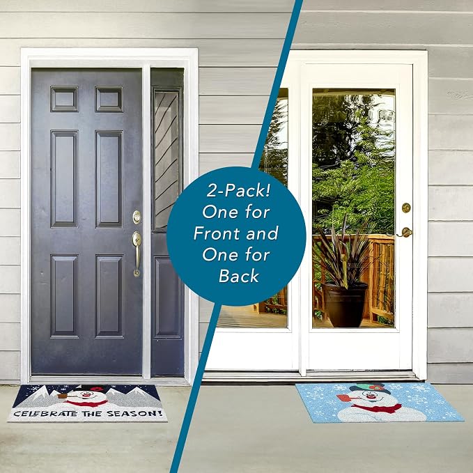 Gertmenian Paramount Frosty Coir Doormat - 2x3 Welcome Mat (2-Pack), Ideal for High Traffic Areas in Front Door, Garage, Entryway - Blue/Celebrate, 80026