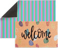 2 Pcs Easter Doormat Outdoor Entrance Colorful Eggs Welcome Door Mat Non Slip Coir Mats Floor Striped Doormat Layering Mat Seasonal for Easter Indoor Front Porch Entryway Decor 23.6 x 31.5 Inch