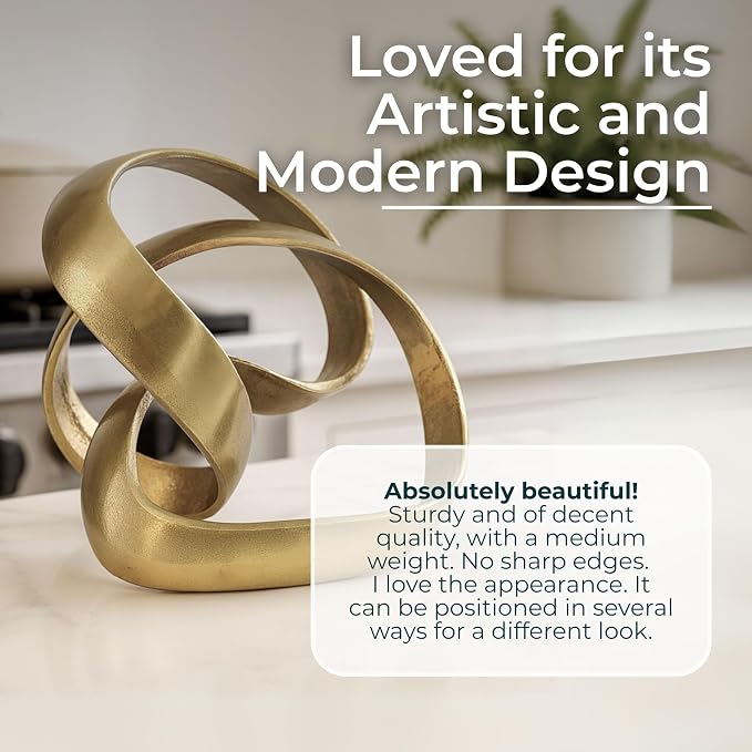 Metal Decorative Object – Minimalist Shelves & Coffee Table Decor – Aluminum Knot Sculpture Modern Home Decor for Office, Bedroom & Living Room – 8" x 7", Gold