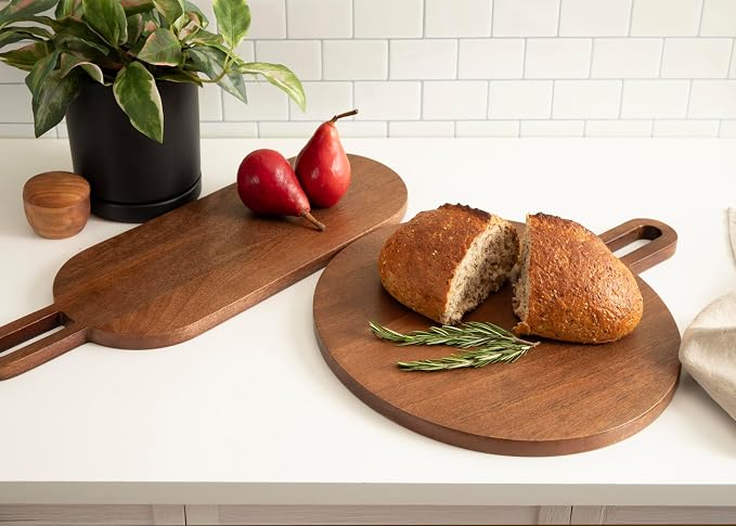Kate and Laurel Staven Transitional Two-Piece Serving Boards Set; 7 x 22 and 14 x 18; Walnut Brown; Modern Food-Safe Charcuterie Boards from Solid Mango Wood for Use as Kitchen Countertop Decor