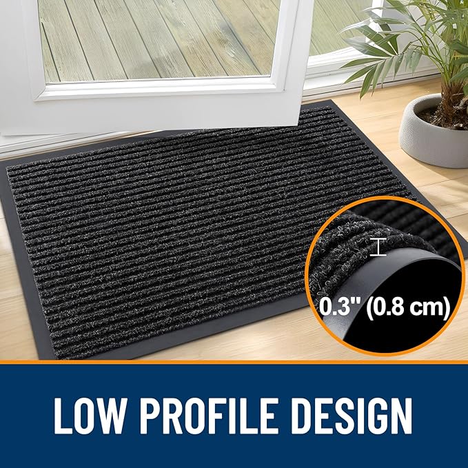 OLANLY Front Door Mat Indoor Outdoor Entrance, Waterproof Heavy Duty Doormat, Fade Resistant, Low Profile, Easy Clean Patio Porch Welcome Floor Mats for Entry, 40x32, Off-Black