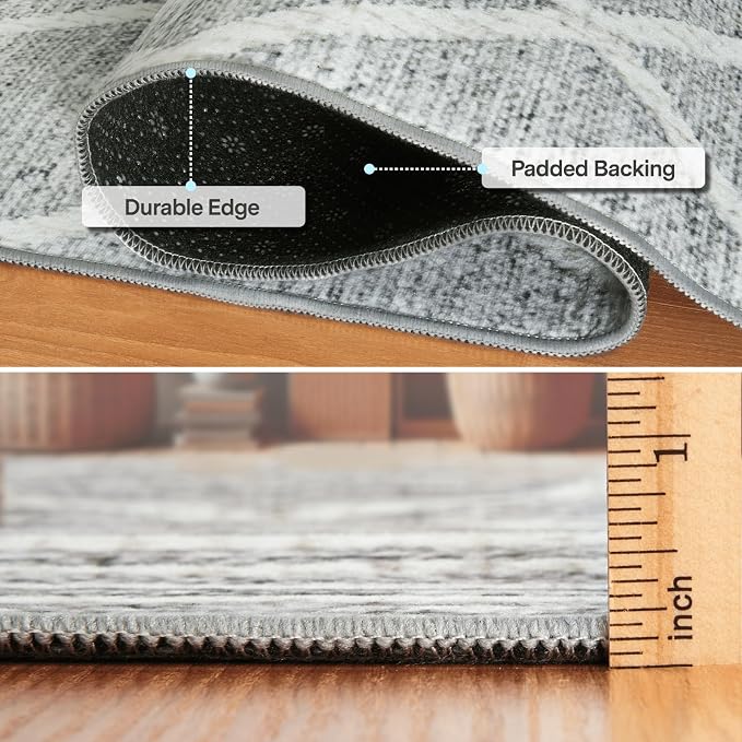 ReaLife Rugs Machine Washable Area Rug - Living Room Bedroom Bathroom Kitchen Entryway Office - Padded Low Pile Stain Resistant Premium - Boho Modern Farmhouse - Tessa - Gray Ivory 5' x 7'