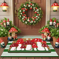 Tinideya 2 Pcs Mushroom Door Mat Welcome Non Slip Coir Mats Floor Layering Green and White Stripe Doormats Seasonal for Front Porch Entryway Decor(23.6 x 35.4 Inches, Mushroom, Green Red)