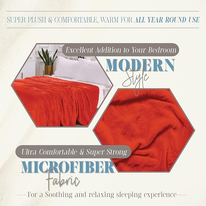 Elegant Comfort Luxury Velvety Feel Blanket, All-Season Lightweight Blanket, Ultra Plush, Soft, Cozy-Fuzzy Flannel Fleece for Couch, Sofa, Bed, Travel, Solid Design, Twin/Twin XL, Orange