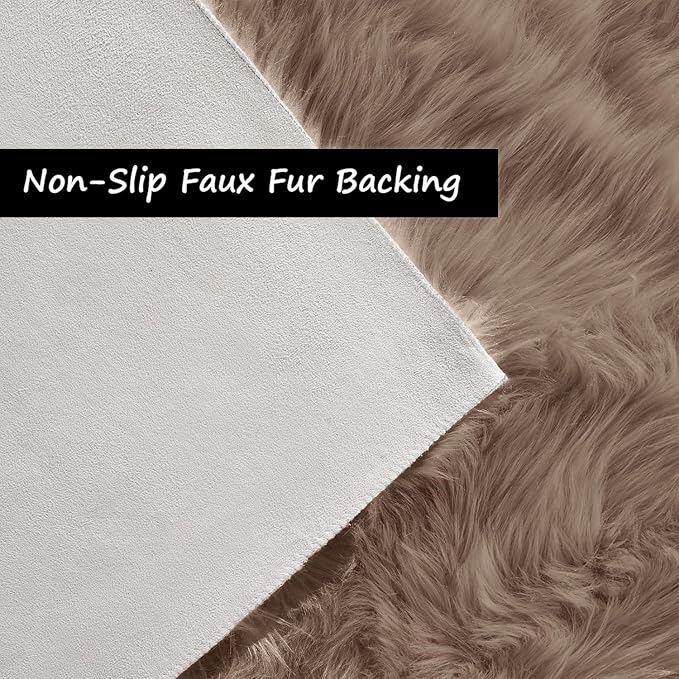 Goolela Furry 2x6 Fluffy Faux Sheepskin Beige Washable Shag Rug for Living Room Bedroom Sofa Cute Room Decor Rectangle