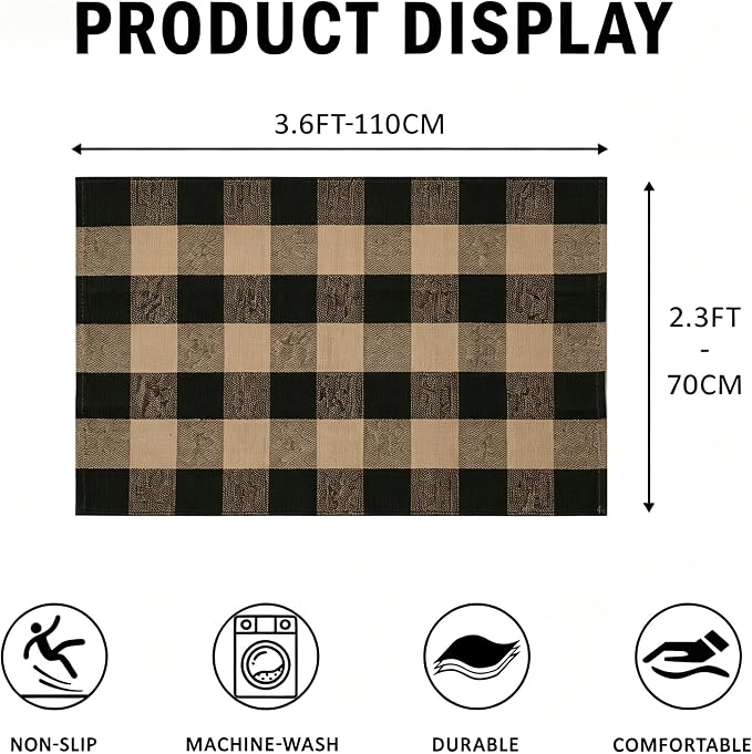 SEEKSEE Buffalo Plaid Outdoor Rug 27.5x43 Coffee and Black Front Door Mat, Layering Rug for Porch, Washable Doormat, Front Porch Rug for Outdoor Entrance Entryway Patio Porch Decor