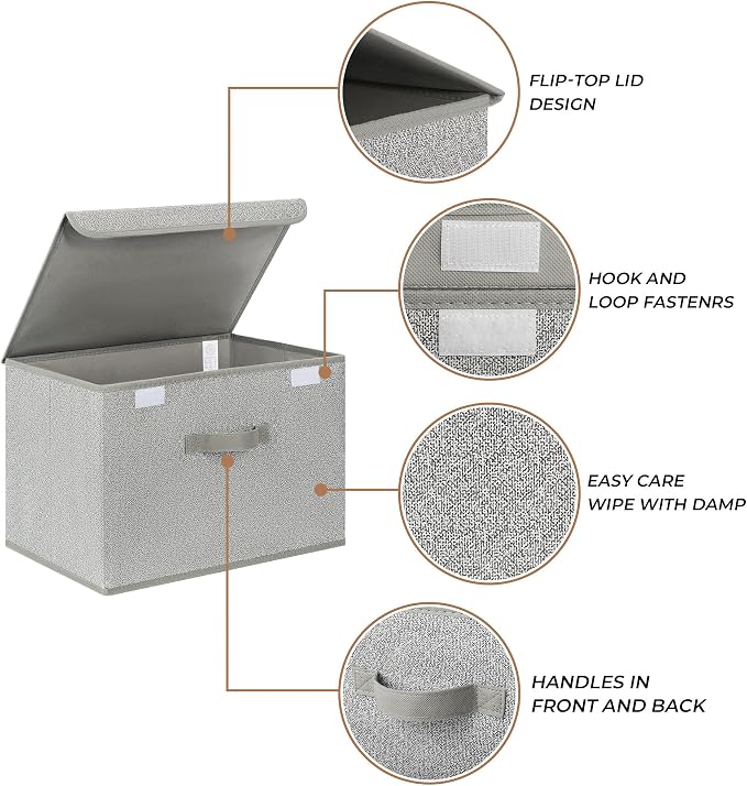 GRANNY SAYS Closet Storage Bins, Storage Boxes with Lids, Clothes Organizing Bins, Lidded Baskets for Toys, Clothing, Gray, Extra Large, 2-Pack