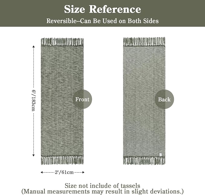 Collive 2' x 6' Kitchen Runner Rug, Modern Farmhouse Washable Bathroom Mat, Boho Sage Green Hallway Runner Rugs Hand-Woven Reversible Bedroom Carpet for Laundry Entryway Home Decor