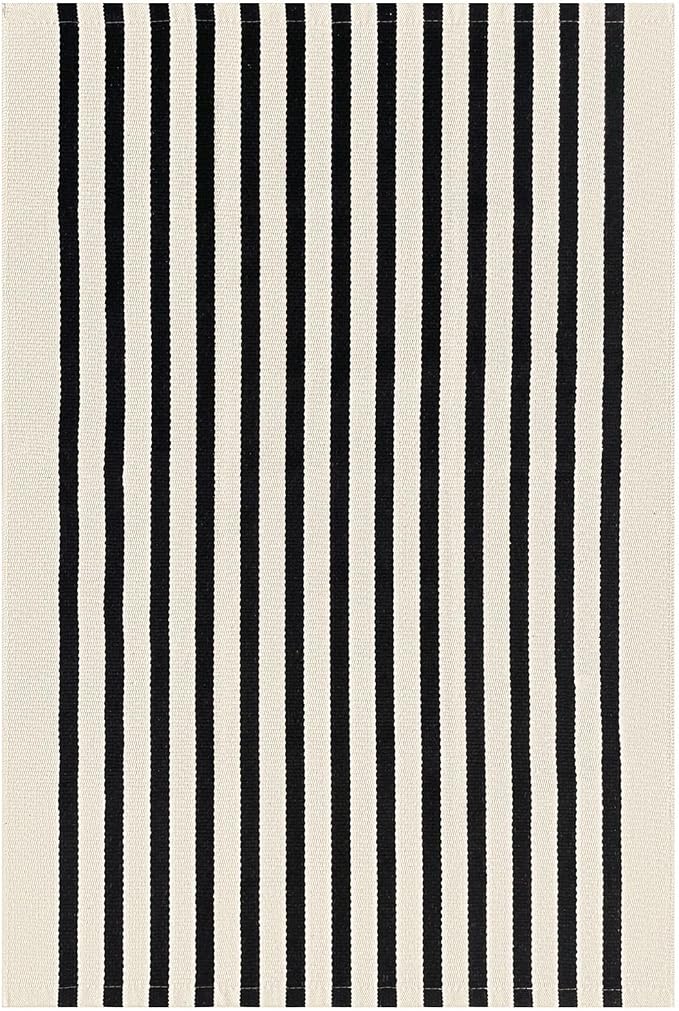 KOZYFLY Striped Rug 2x3 ft Beige and Black Stripes Doormat Cotton Woven Washable Indoor Outdoor Rug Front Door Mat for Entryway Porch Kitchen Patio Decor Small Area Rugs