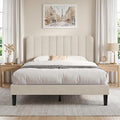 VECELO Full Size Bed Frame with Upholstered Headboard, Velvet Platform Bedframe Mattress Foundation, Strong Wood Slat Support, No Box Spring Needed,Bone Beige