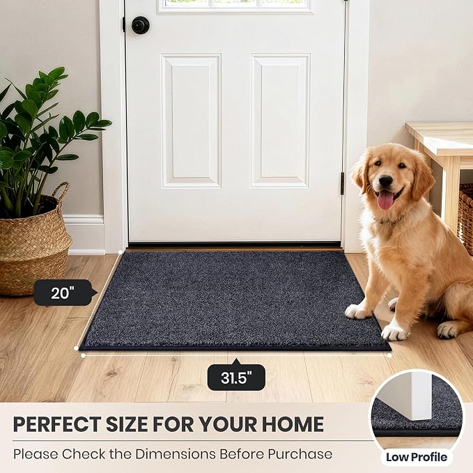 PURRUGS Dirt Trapping Door Mat 20" x 31.5", Non-Slip Machine Washable Entryway Rug, Dog Doormat, Indoor Front Door Mat, Super Absorbent Entry Rug for Muddy Shoes & Paws, Bluish Grey-Black