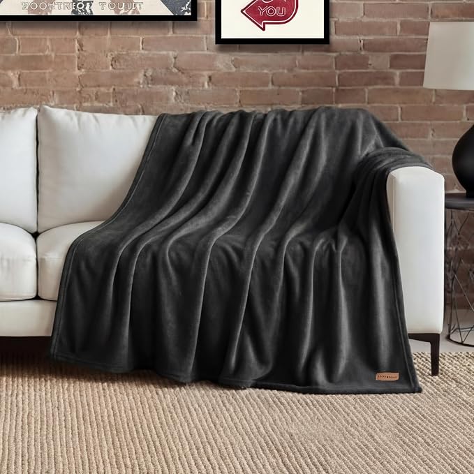 Lucky Brand Solid Plush 50"X70" Throw Blanket, Black - Soft, Cozy, and Timeless Comfort