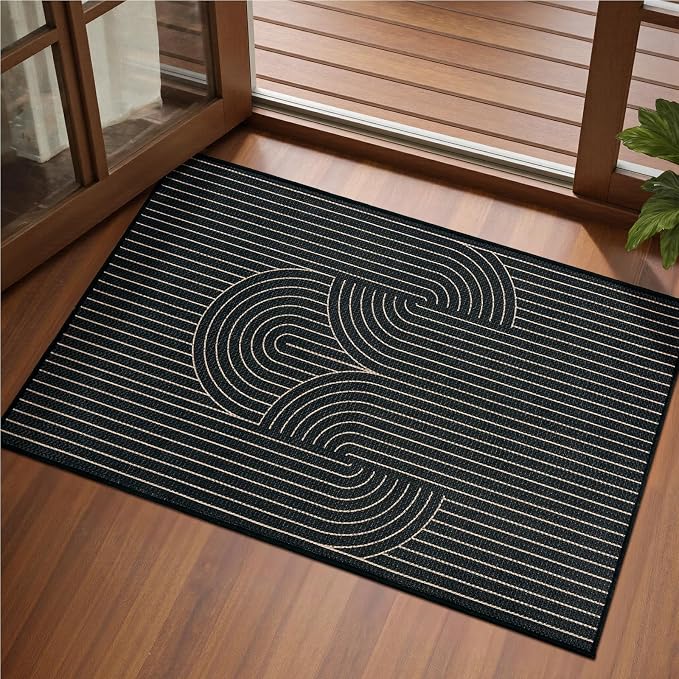EDIMENS Easy Jute 2x3 Entryway Rug Door Mat Small Entry Rugs Indoor Outdoor | Non Slip Washable Rainbow Area Rug Farmhouse Low Pile Black Indoor Outdoor Doormat for Entrance Porch Doorway