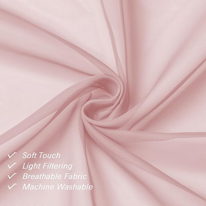Lecloud Blush Pink Sheer Curtains 90 Inches Long 2 Panels, Modern Airy Voile - Image 6
