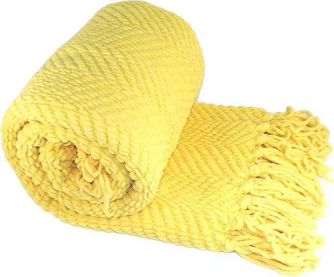 Home Soft Things Yellow Throw Blanket Knitted Tweed Throw 50'' x 60'', Sunshine Yellow, Super Soft Cozy Warm Comfortable Breathable Throw for Living Room Chair Couch Bed Sofa Bedroom Home Décor