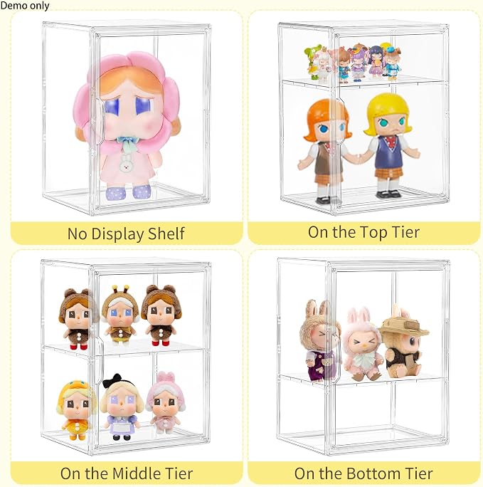 LXLXXL Clear Acrylic Display Case with 2 Tier Removable Shelf for Figures | Clear Acrylic Showcase for POP MART Figures, Makeup, with 2 Removable Shelves, Dustproof Collectible Display Box Organizer
