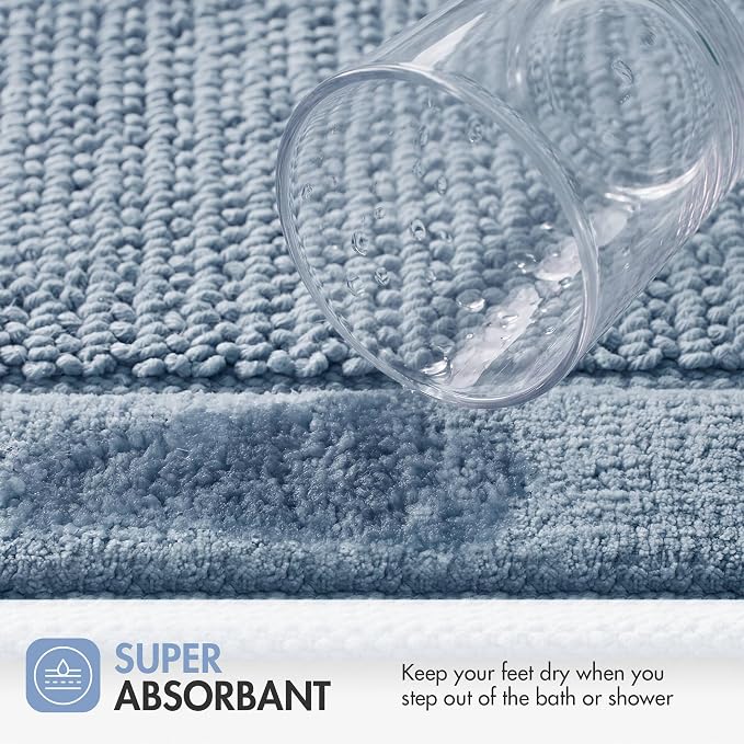 Madison Park Sanctuary 100% Cotton Non-Slip Bath Rug, 17x24 Inch, Blue | Low-Profile Woven Design, Ultra Soft Absorbent & Machine Washable, Ideal for Bathroom Bedroom and Entryway Decor