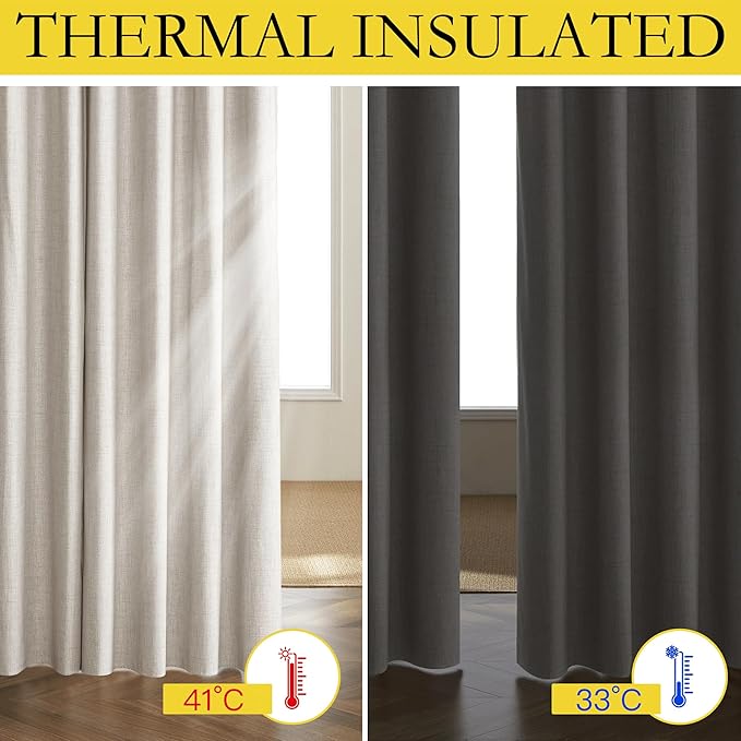 NICETOWN Brich Vintage Open Linen Weave Flax Thermal Curtains, 100% Blackout Curtains 72" Long for Dining Room, Soundproof Window Treatment Drapes for Hall Room, 52" Wide Per Panel, Set of 2
