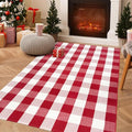 USTIDE Buffalo Plaid Outdoor Rug 4' x 6' Red and White Check Christmas Check Indoor Area Rug Washable Cotton Woven Rug Layering Rug for Welcome Door Mat Farmhouse Front Porch Entryway