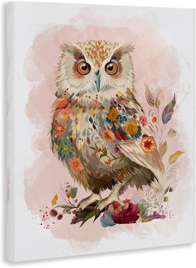 Stupell Industries 'Owl & Wild Blooms'| Canvas Art | Stupell Industries | 30 x 40 Inches, Easy to Hang and Sturdy, Made in USA, by Fab Funky