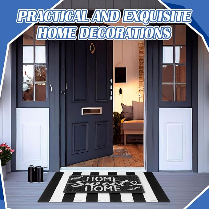 Geelin 2 Pcs 30'' x 18'' Doormat 43'' x 27.5'' Black and White Layered Rug for Front Door Mat Outside Entrance Welcome Door Mats for Indoor Outdoor Entryway Porch Decor(Stripe Home Sweet Home)