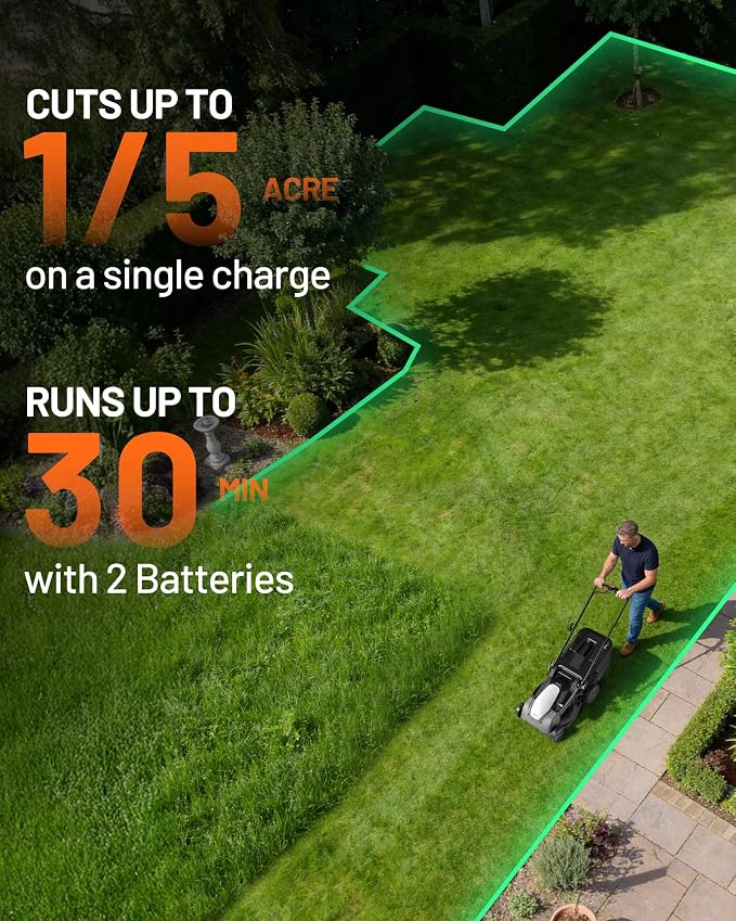 Litheli 18-inch 40V Brushless Lawn Mower for Garden Yards, Lightweight Cordless Lawn Mower Battery Powered with 6-Position Height Adjustment, 2x5.0Ah Battery Included