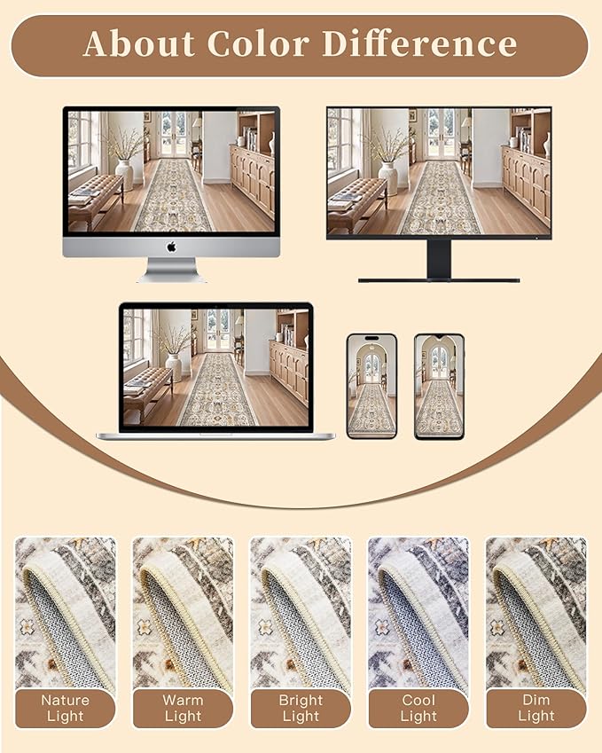 Madane 6x9 Area Rugs for Living Room, Stain Resistant Washable Rugs, Non-Slip Backing Area Rug, Vintage Home Decor Rug for Bedroom (Brown/Gold, 6'x9')