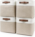 Bagnizer Collapsible Fabric Storage Cubes 11x11 Cube Storage Bins, 4 Pack Closet Baskets Box with Handles for Organizing, Shelf, Toys, Clothes, Home, Office, Nursery (Beige&White)