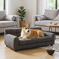 38" Dog Sofa Bed, Elevated Dog Bed with Backrest and Armrests, Soft Memory Foam Couches for Small and Medium-Sized Pets, Durable Linen Pet Couch Furniture, Dark Gray