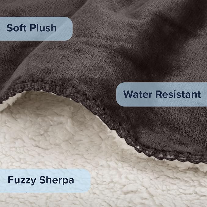 PETMAKER Dog Blanket, Charcoal, 60” x 70” | Reversible Sherpa Blanket - Throws for Bed, Couch, or Car - Machine Washable Puppy Essentials