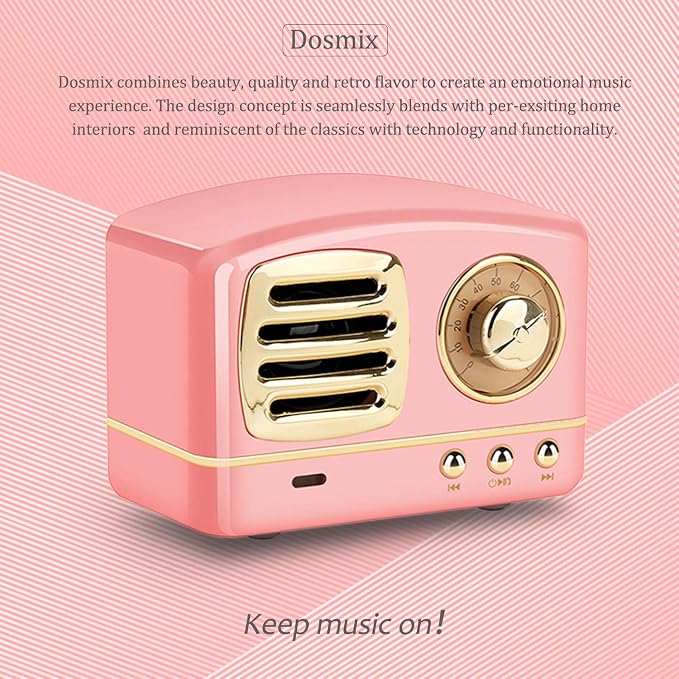 Dosmix Retro Bluetooth Speaker, Small Vintage Decor,Portable Pink