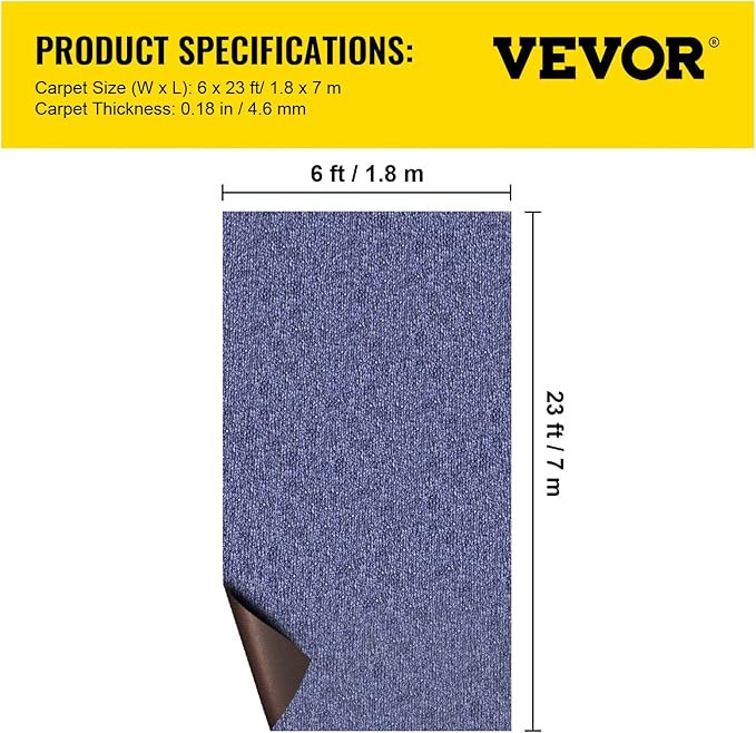 Happybuy 6 ft x 23 ft Deep Blue Marine Carpet for Boats Waterproof - 0.18" Thick Indoor Outdoor Rug Carpet Roll for Home Patio Porch Deck