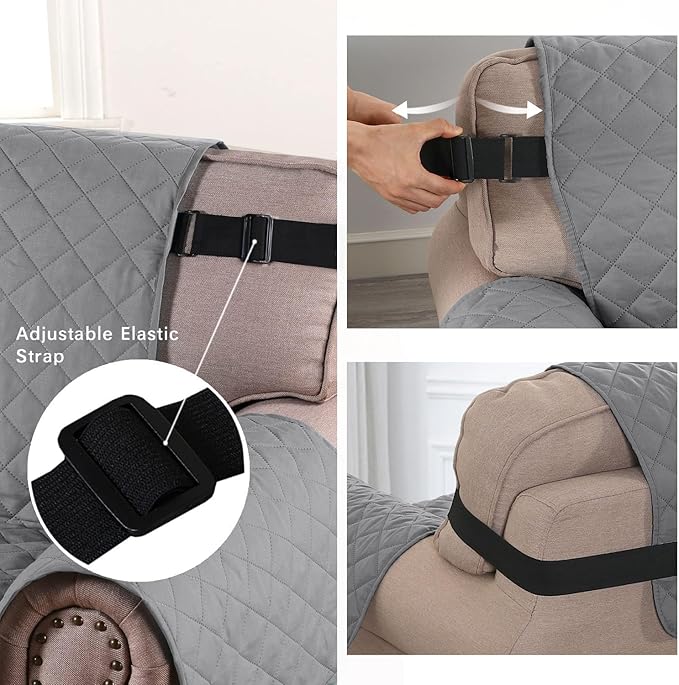 H.VERSAILTEX Sofa Protector for Dogs/Cats/Pets Sofa Covers Slipcover Quilted Couch Coveres Loveseat Covers with Non Slip Elastic Strap Water Resistant Seat Width: 46" (Loveseat, Light Grey/Beige)