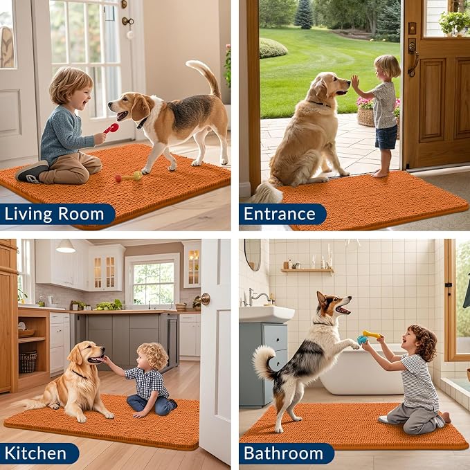 Smiry Dog Door Mat for Muddy Paws 54x24, Absorbent Dirt Trapper, Non-Slip Washable Chenille Entryway Rug for Inside Floor, Clay, Classic Solid