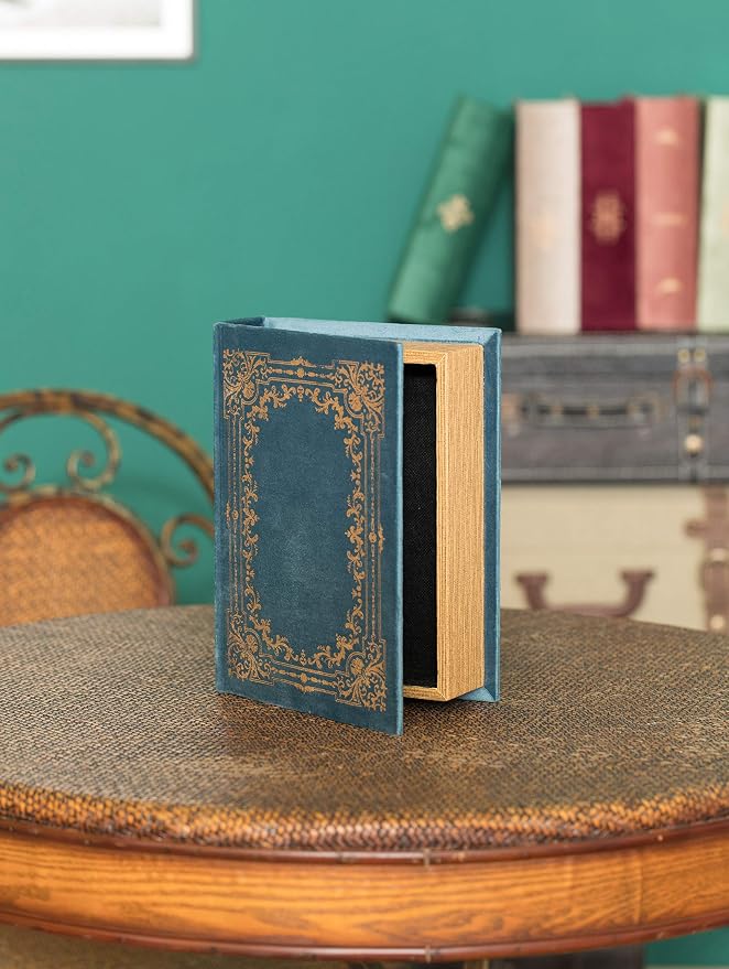 Vintiquewise Decorative Vintage Book Shaped Trinket Storage Box - Blue