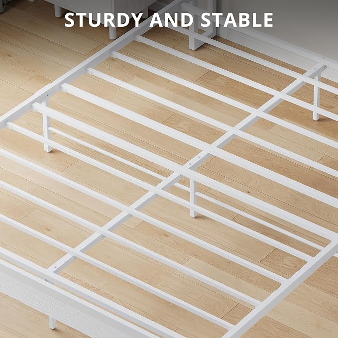 LIKIMIO Full Size Bed Frame with 2-Tier Storage Shelf Headboard | Wood Platform Bed, Camas Full with Strong Metal Supports, Sturdy, Noise-Free, No Box Spring Needed, White