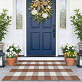 KOZYFLY Buffalo Plaid Area Rugs 2.3x3.6 Ft Brown and White Rug Washable Front Door Mat Woven Cotton Indoor Outdoor Rug for Front Porch Kitchen Entryway Patio Farmhouse Checkered Doormat