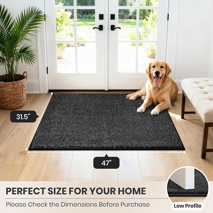 PURRUGS Dirt Trapping Door Mat 31.5" x 47", Non-Slip Machine Washable Entryway Rug, Dog Doormat, Indoor Front Door Mat, Super Absorbent Entry Rug for Muddy Shoes & Paws, Charcoal