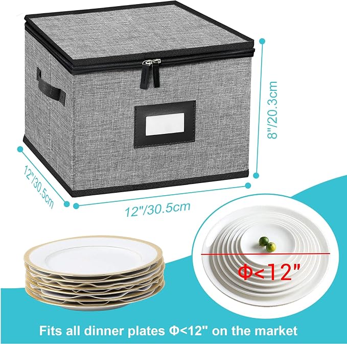 China Storage Containers-4PACK Quilted Dish Storage Containers with Lid Hard Shell for Moving Transport, Dinnerware,Stackable Plate Storage,24 Felt Plate Dividers Included,12 * 12 * 8in | 12*12*8in Dish Storage Containers with Lid Hard Shell for Moving...