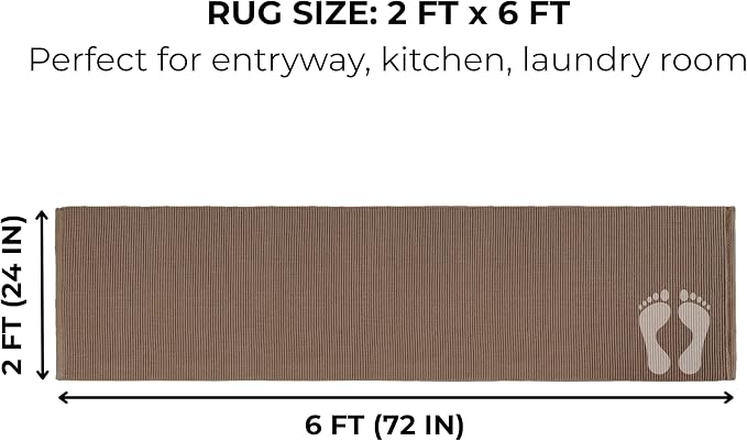THE BEER VALLEY Woven Kitchen Runner Rug 2x6 Feet - Brown Mocha | Non Slip Outdoor Long Entry Door Runners for Hallways, Washable Indoor Bathroom Low Profile Rugs