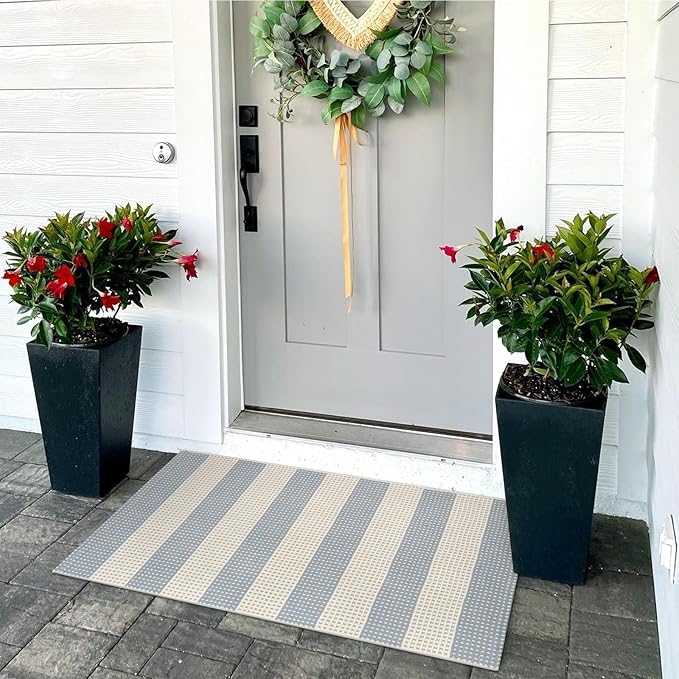 OJIA Front Door Mats Outside Entrance 24"x36" Front Porch Rug Outdoor Decor | Machine Washable Indoor Outdoor Rugs Doormat Cotton Woven Entry Rug Striped Small Area Rug for Farmhouse/Home Entrance Decor