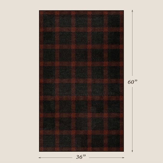 JTJ 3x5 Retro Buffalo Plaid Outdoor Rug - Front Door Mat Indoor Entrance, Non Slip Washable Rug for Kitchen, Living Room and Fireplace,Washable Easy Jute Red and Black Fall & Holiday Decor