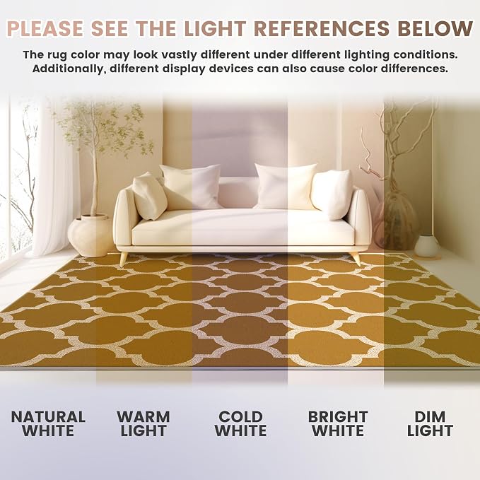 Washable 5x7 Moroccan Trellis Easy Jute Rug for Livingroom, Khaki Neutral Boho Outdoor Indoor Patio Large Area Rugs, Woven Ultra Thin Non Slip Carpet Mat for Backyard Kids Bedroom Classroom Playroom