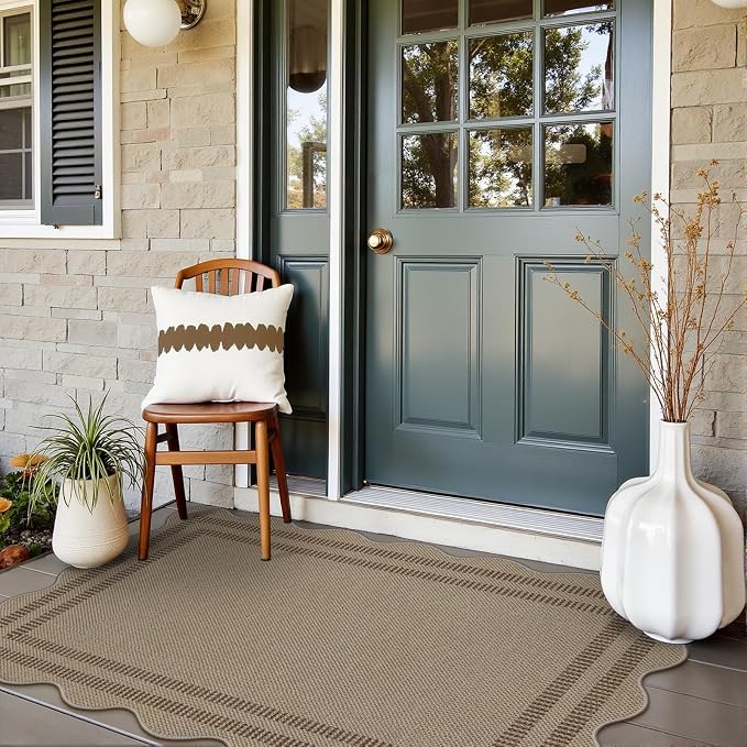 Modern Easy Jute Outdoor Patio Rug, 3x5 Washable Rugs for Entryway Office Farmhouse Classroom Carpet, Contemporary Non Slip Front Door Mat for Porch Guestroom Room Decor