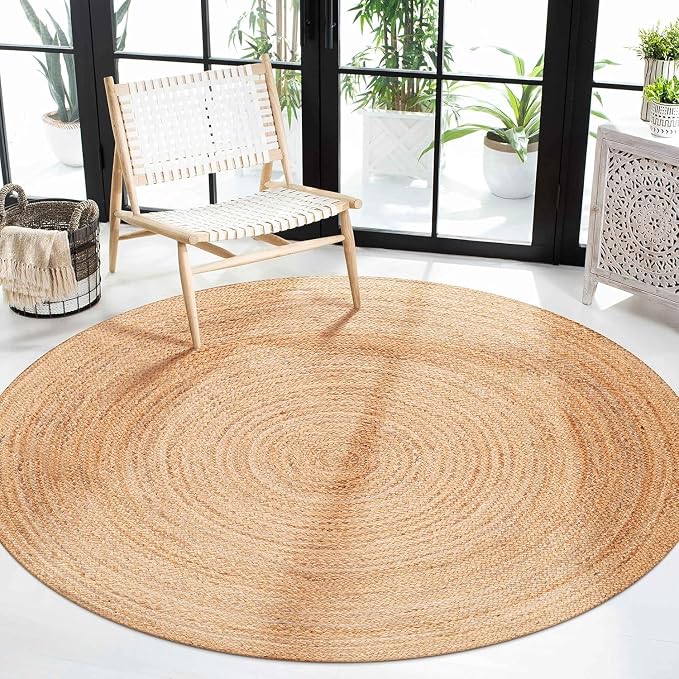 Craft Trade Chindi Jute Area Rug for Living Room Bedroom Outdoor Boho Indoor Braided Woven Reversible Sisal Rugs Natural (Natural Jute Round, 48 Inch)