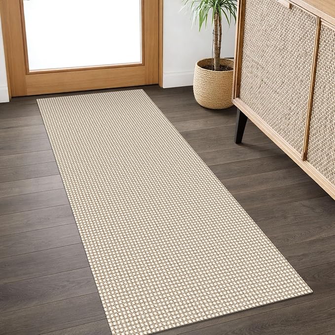 IOHOUZE Washable Runner Rug 2x5 Non Slip Runners for Hallways Entryway Runner Indoor, Kitchen Throw Rug Woven Cotton Floor Carpet for Hall Entrance Bedroom, Cream/Beige