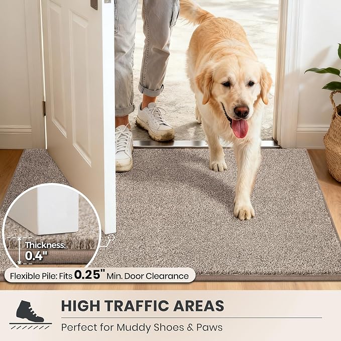 PURRUGS Dirt Trapping Door Mat 24" x 84", Non-Slip Machine Washable Entryway Rug, Dog Doormat, Indoor Front Door Mat, Super Absorbent Entry Rug for Muddy Shoes & Paws, Taupe