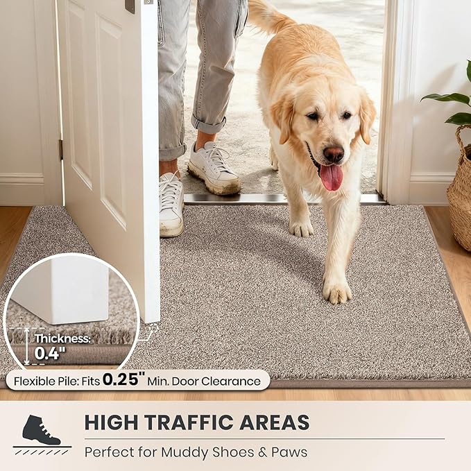 PURRUGS Dirt Trapping Door Mat 36" x 36", Non-Slip Machine Washable Entryway Rug, Dog Doormat, Indoor Front Door Mat, Super Absorbent Entry Rug for Muddy Shoes & Paws, Taupe