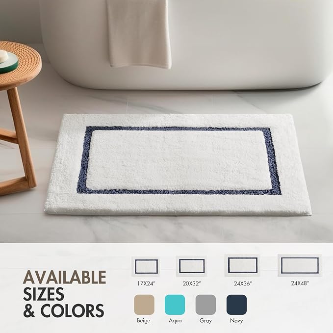 Madison Park Roan Border Tufted Bath Rug Non-Slip Absorbent, 17 x 24, Navy | Microfiber, Soft Pile, Machine Washable, OEKO-TEX Certified, Plush Bathroom Mat, Non Slip TPR Backing