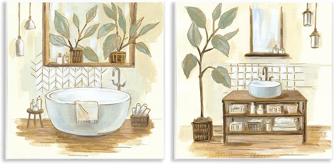 Stupell Industries Sage Green Bathroom Interiors Traditional Plants, Design by Silvia Vassileva Wall Plaque, 12x12, Beige